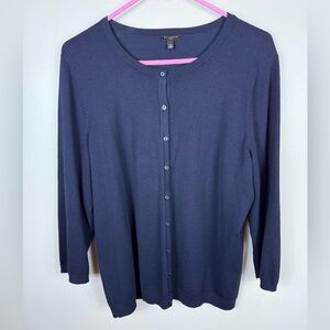 Talbots Button Down Cardigan Knit Sweater Navy Blue Petite XLP Officewear Preppy